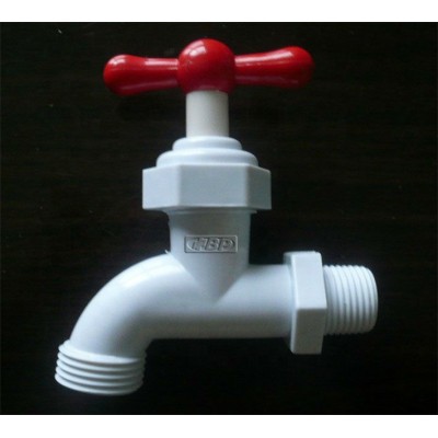 white color PP water tap and PVC cold water faucet tap with ptfe tape (BD-55)